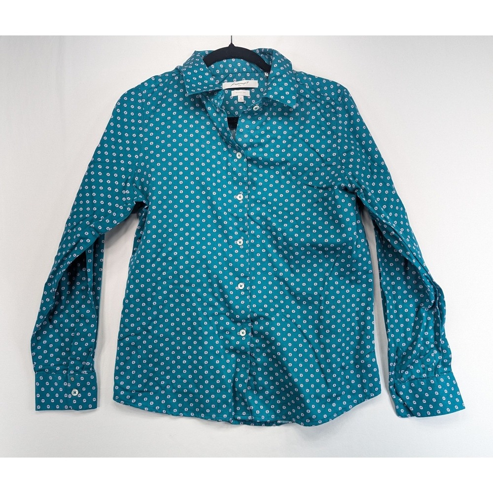 Foxcroft NYC Teal Blue Geometric Medallion Wrinkle Free Button Down Shirt 12